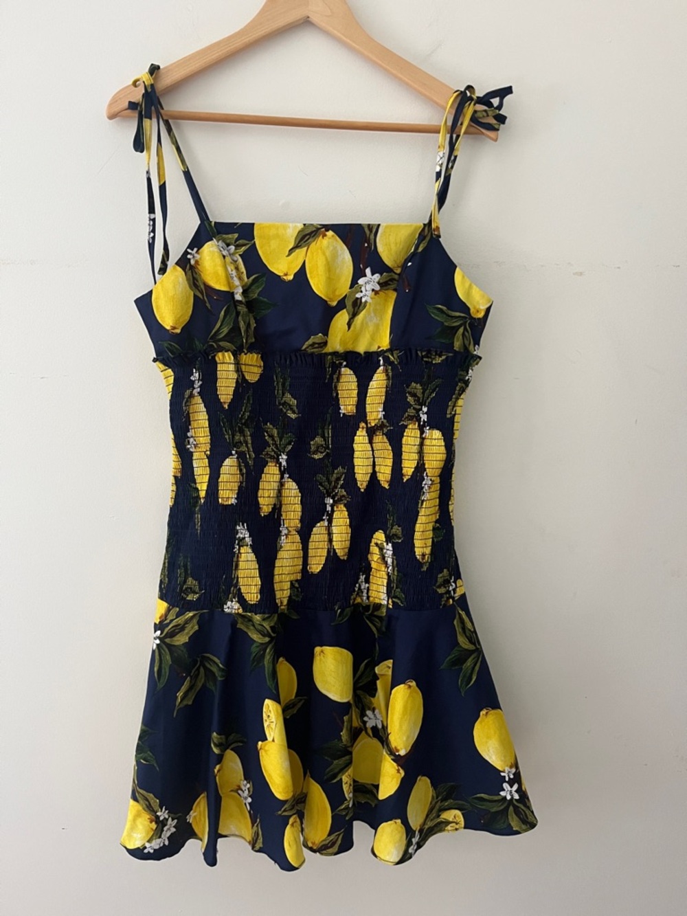 English Factory Navy Dress with Yellow Lemon Accents adjustable strap Sz L
